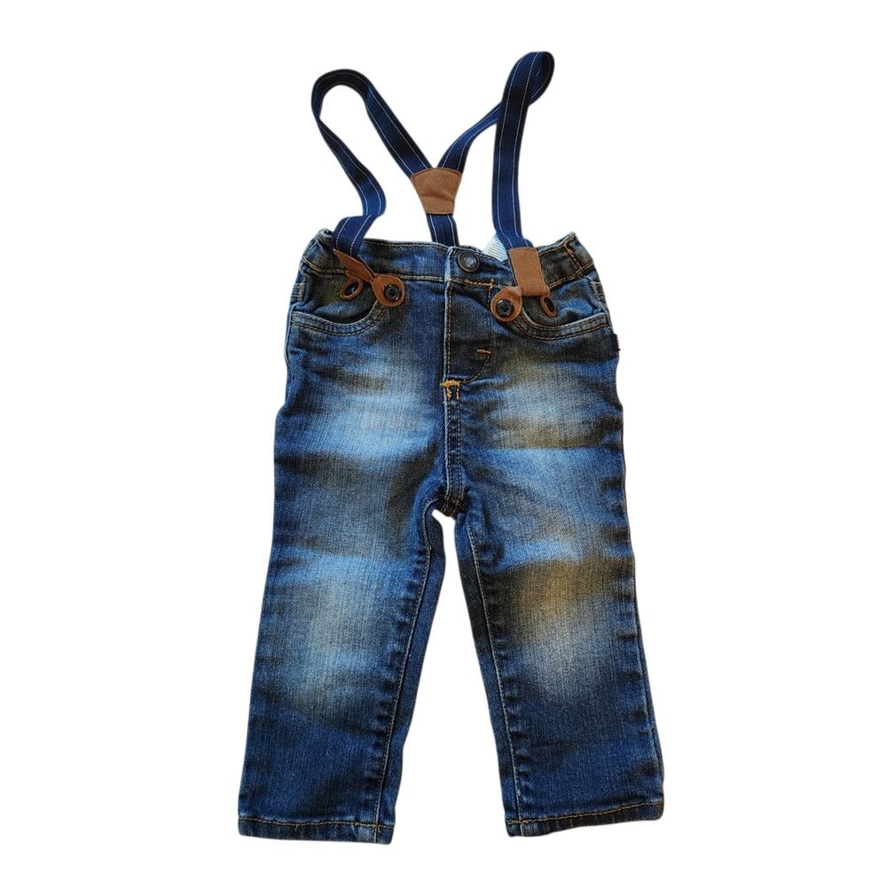 Baby B'Gosh Boys Skinny Jeans Size 12 Months Blue Suspenders